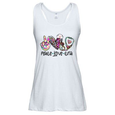 Peace Love CNA Leopard Heart Stethoscope Nursing Nurse Life Ladies Essential Flowy Tank