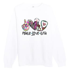 Peace Love CNA Leopard Heart Stethoscope Nursing Nurse Life Premium Crewneck Sweatshirt