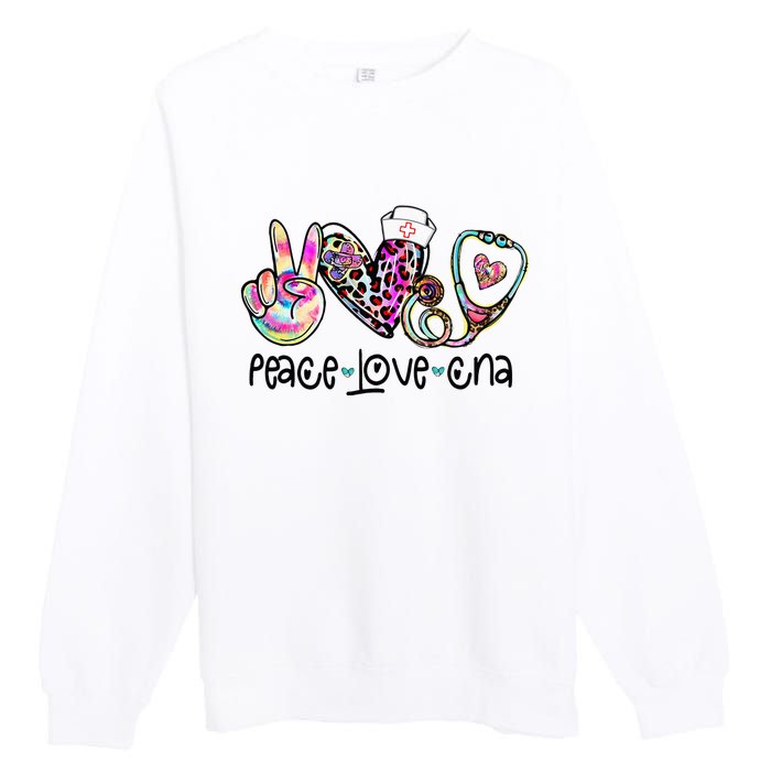 Peace Love CNA Leopard Heart Stethoscope Nursing Nurse Life Premium Crewneck Sweatshirt