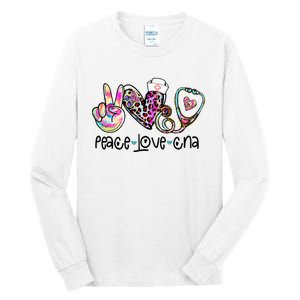 Peace Love CNA Leopard Heart Stethoscope Nursing Nurse Life Tall Long Sleeve T-Shirt