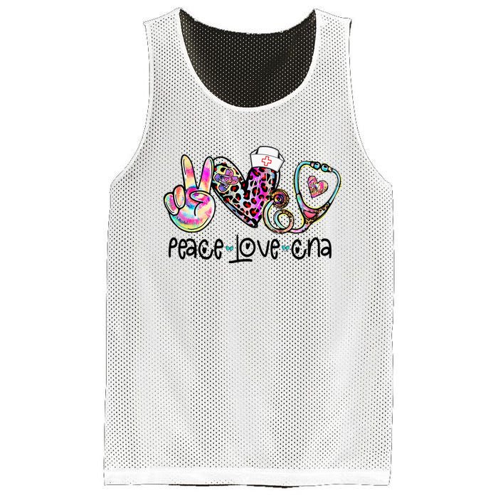 Peace Love CNA Leopard Heart Stethoscope Nursing Nurse Life Mesh Reversible Basketball Jersey Tank