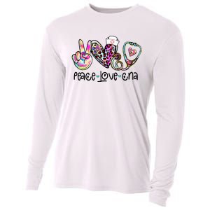 Peace Love CNA Leopard Heart Stethoscope Nursing Nurse Life Cooling Performance Long Sleeve Crew