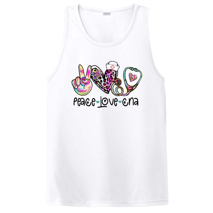 Peace Love CNA Leopard Heart Stethoscope Nursing Nurse Life PosiCharge Competitor Tank