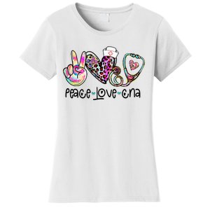 Peace Love CNA Leopard Heart Stethoscope Nursing Nurse Life Women's T-Shirt