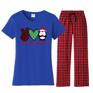 Peace Love Christmas 1 Breast Cancer DéCor Theme Gift Women's Flannel Pajama Set