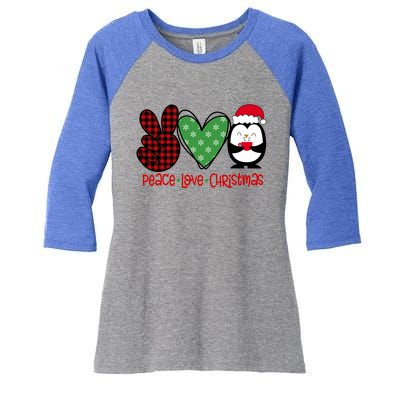 Peace Love Christmas 1 Breast Cancer DéCor Theme Gift Women's Tri-Blend 3/4-Sleeve Raglan Shirt