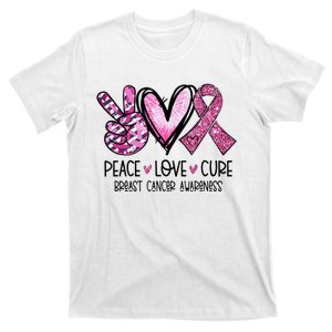 Peace Love Cure Pink Ribbon Cancer Breast Awareness T-Shirt