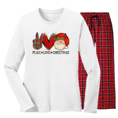 Peace Love Christmas Funny Santa Claus Happy Xmas Women's Long Sleeve Flannel Pajama Set 