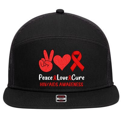 Peace Love Cure World Aids Day HIV/AIDS Awareness 7 Panel Mesh Trucker Snapback Hat