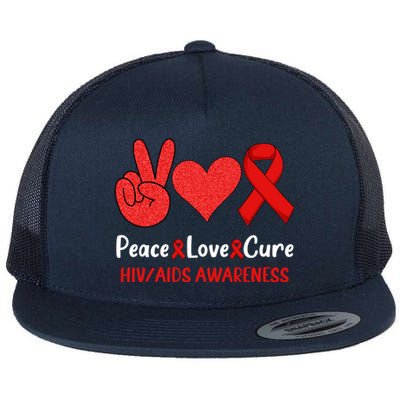 Peace Love Cure World Aids Day HIV/AIDS Awareness Flat Bill Trucker Hat