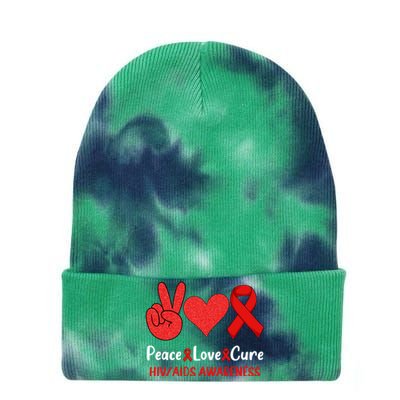 Peace Love Cure World Aids Day HIV/AIDS Awareness Tie Dye 12in Knit Beanie