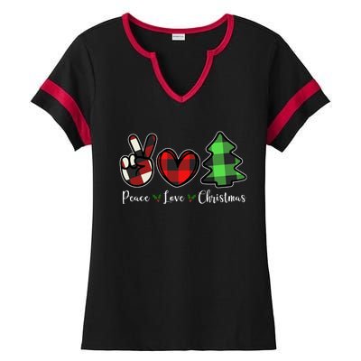 Peace Love Christmas Holiday Festive Gift Ladies Halftime Notch Neck Tee