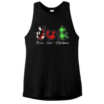 Peace Love Christmas Holiday Festive Gift Ladies PosiCharge Tri-Blend Wicking Tank