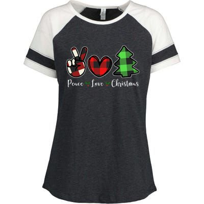 Peace Love Christmas Holiday Festive Gift Enza Ladies Jersey Colorblock Tee