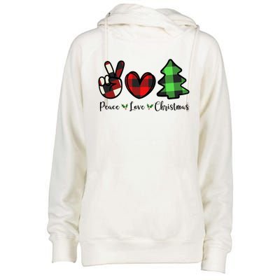 Peace Love Christmas Holiday Festive Gift Womens Funnel Neck Pullover Hood