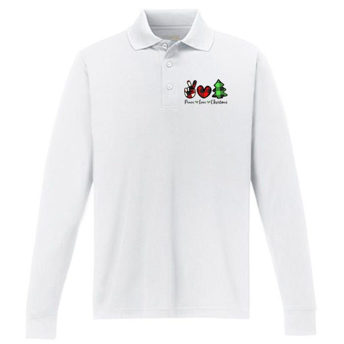 Peace Love Christmas Holiday Festive Gift Performance Long Sleeve Polo