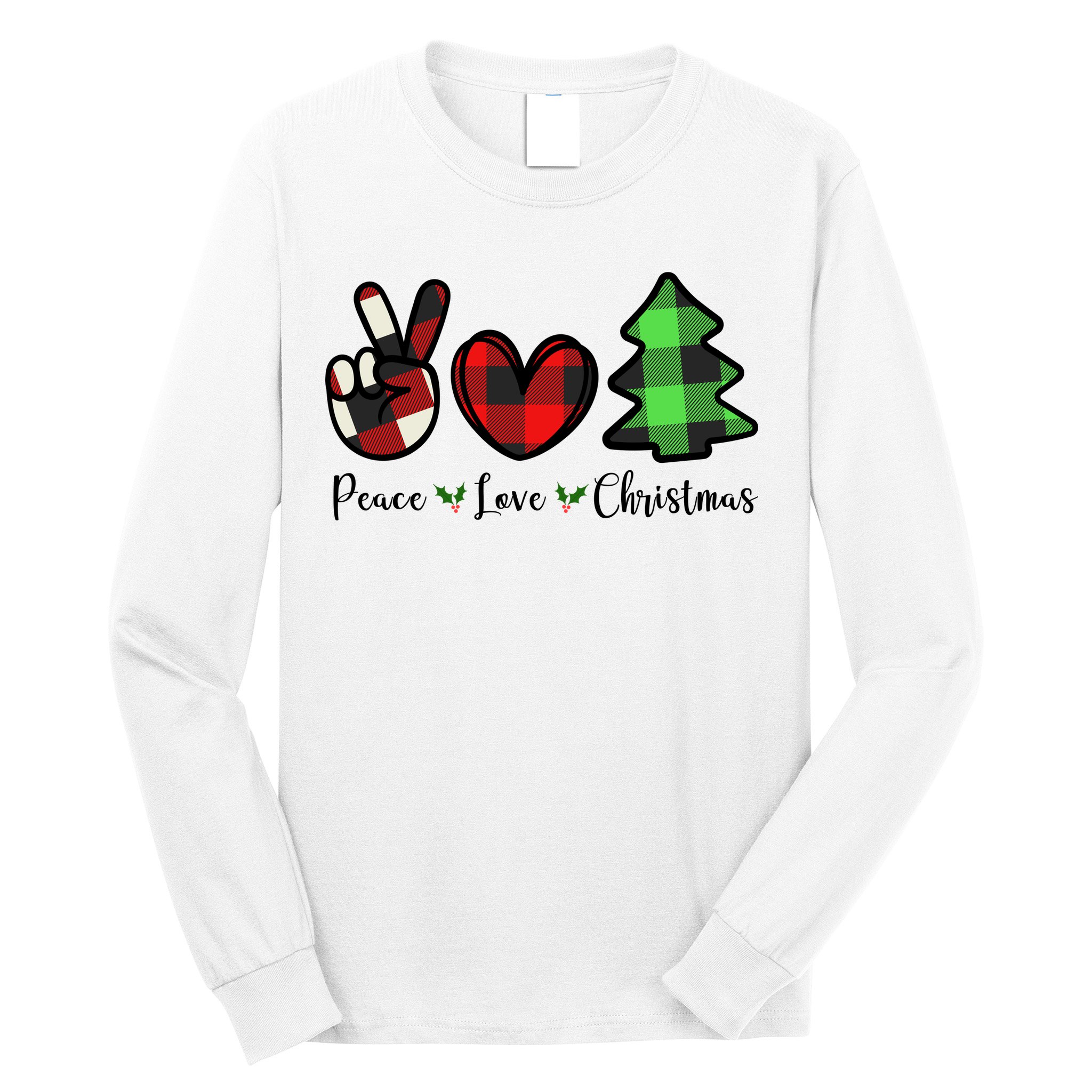 Peace Love Christmas Holiday Festive Gift Long Sleeve Shirt