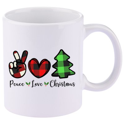 Peace Love Christmas Holiday Festive Gift 11oz C Handle Ceramic Mug