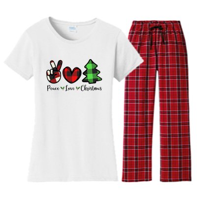 Peace Love Christmas Holiday Festive Gift Women's Flannel Pajama Set