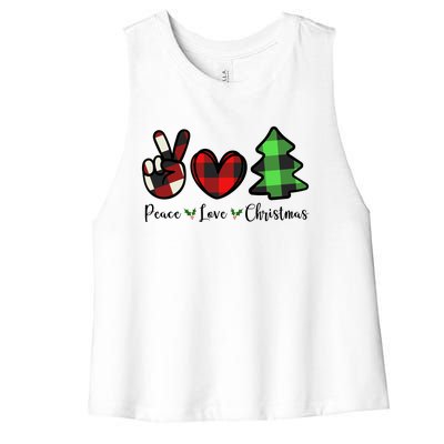 Peace Love Christmas Holiday Festive Gift Women's Racerback Cropped Tank