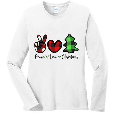 Peace Love Christmas Holiday Festive Gift Ladies Long Sleeve Shirt