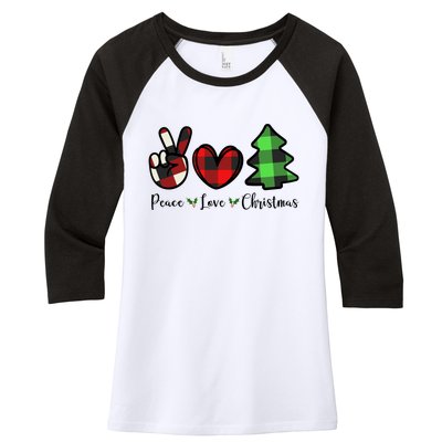 Peace Love Christmas Holiday Festive Gift Women's Tri-Blend 3/4-Sleeve Raglan Shirt