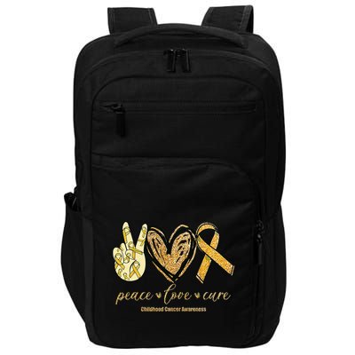 Peace Love Cure Childhood Cancer Awareness Gold Ribbon Impact Tech Backpack