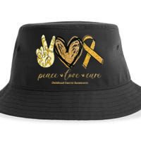 Peace Love Cure Childhood Cancer Awareness Gold Ribbon Sustainable Bucket Hat