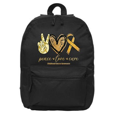 Peace Love Cure Childhood Cancer Awareness Gold Ribbon 16 in Basic Backpack