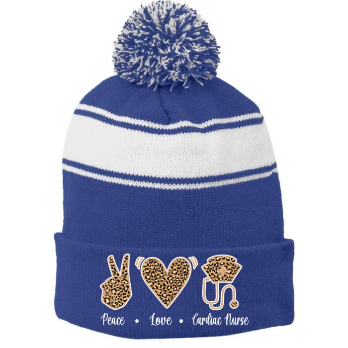 Peace Love Cardiac Nurse Cardiac Nursing Gift Stripe Pom Pom Beanie