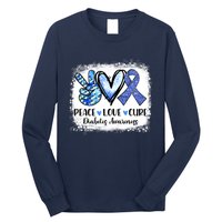 Peace Love Cure Blue Ribbon Type 1 Diabetes Awareness T1D Long Sleeve Shirt