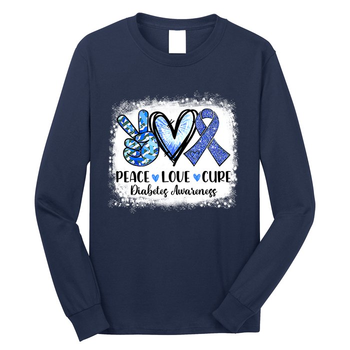 Peace Love Cure Blue Ribbon Type 1 Diabetes Awareness T1D Long Sleeve Shirt