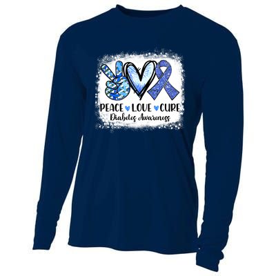 Peace Love Cure Blue Ribbon Type 1 Diabetes Awareness T1D Cooling Performance Long Sleeve Crew