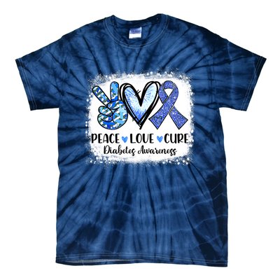 Peace Love Cure Blue Ribbon Type 1 Diabetes Awareness T1D Tie-Dye T-Shirt