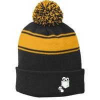 Panda Lovers Cute Kawaii Baby Pandas In Pocket Stripe Pom Pom Beanie