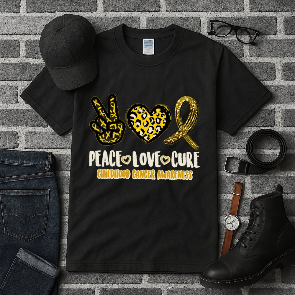Peace Love Cure Childhood Cancer Awareness Tall T-Shirt