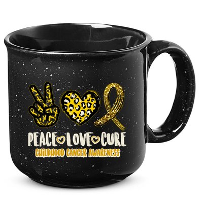 Peace Love Cure Childhood Cancer Awareness 15oz Campfire Ceramic Mug