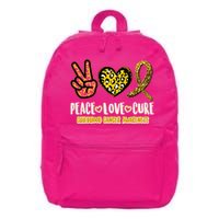 Peace Love Cure Childhood Cancer Awareness 16 in Basic Backpack