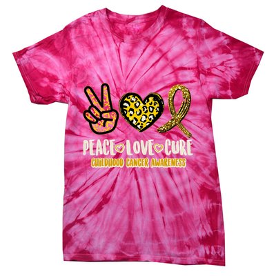 Peace Love Cure Childhood Cancer Awareness Tie-Dye T-Shirt