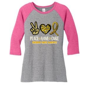 Peace Love Cure Childhood Cancer Awareness Women's Tri-Blend 3/4-Sleeve Raglan Shirt