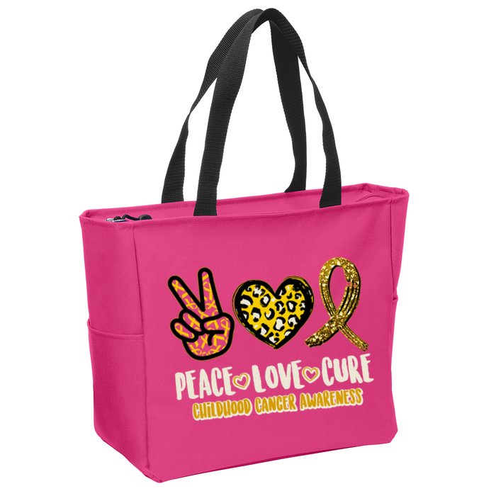 Peace Love Cure Childhood Cancer Awareness Zip Tote Bag