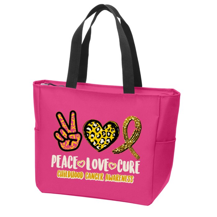Peace Love Cure Childhood Cancer Awareness Zip Tote Bag