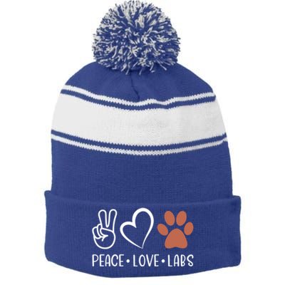 Peace Love Chocolate Labs Labrador Lab Mom Valentine's Day Gift Stripe Pom Pom Beanie