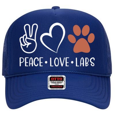 Peace Love Chocolate Labs Labrador Lab Mom Valentine's Day Gift High Crown Mesh Back Trucker Hat