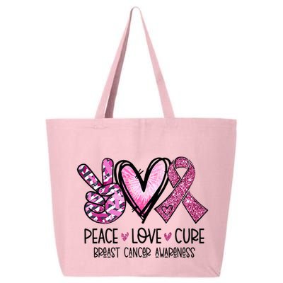 Peace Love Cure Pink Ribbon Cancer Breast Awareness 25L Jumbo Tote