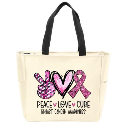 Peace Love Cure Pink Ribbon Cancer Breast Awareness Zip Tote Bag
