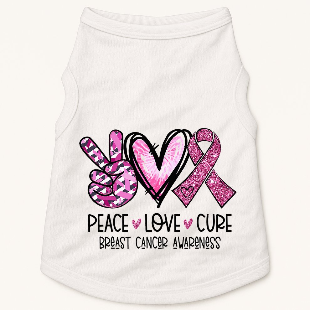 Peace Love Cure Pink Ribbon Cancer Breast Awareness Doggie Tank