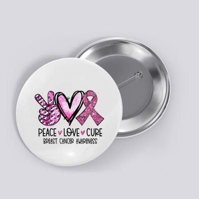 Peace Love Cure Pink Ribbon Cancer Breast Awareness Button