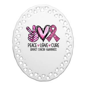 Peace Love Cure Pink Ribbon Cancer Breast Awareness Ceramic Oval Ornament