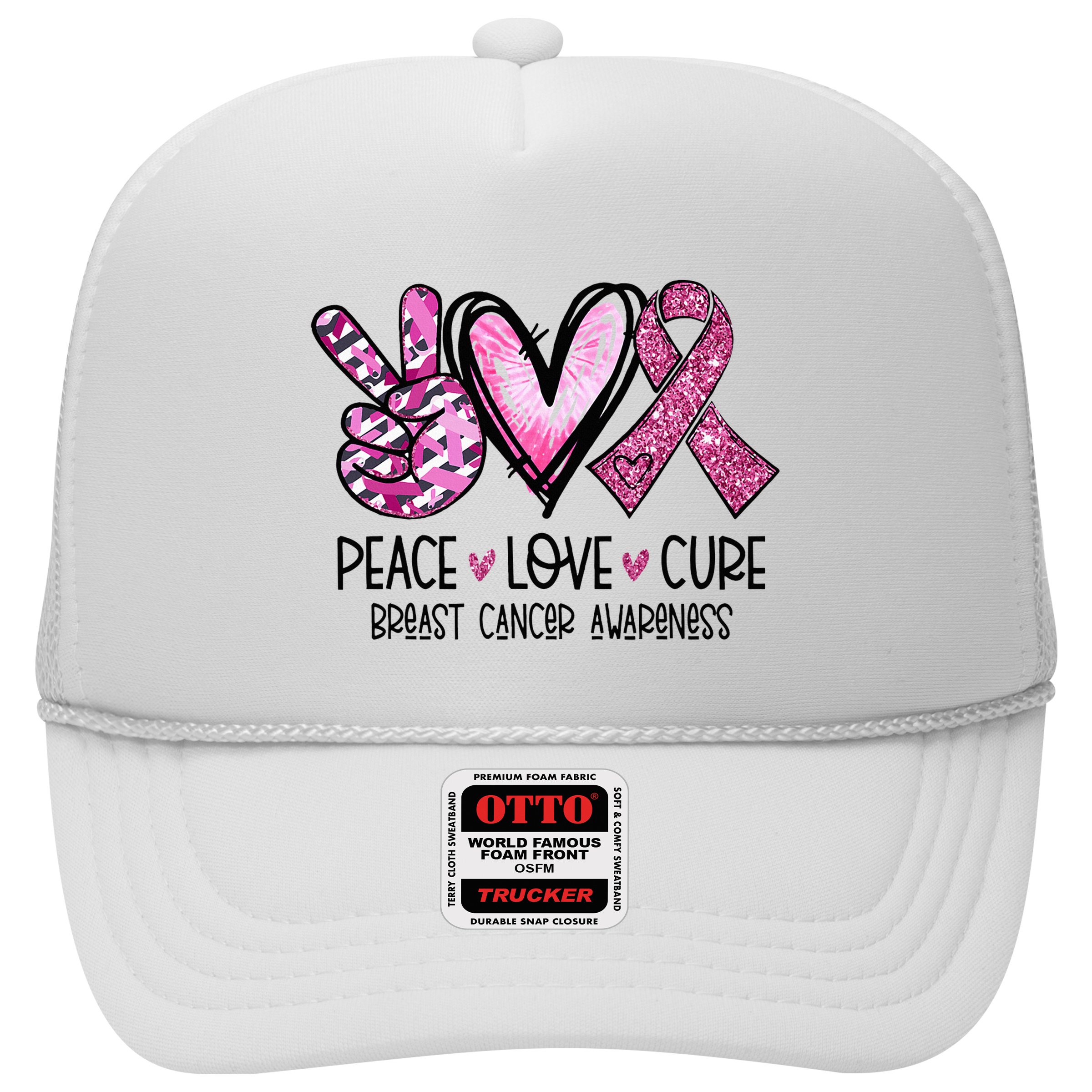 Peace Love Cure Pink Ribbon Cancer Breast Awareness Hat